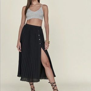 Reformation Verona Pleated Black Slit Skirt